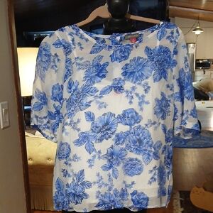 Chic Blue Floral Women's Blouse